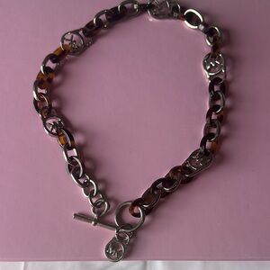 Michael Kors Silver and Brown Necklace Classic Chain Design
